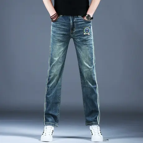 2024男士牛仔裤子简约复古工艺修身刺绣宽松直筒裤子棉弹四季百搭图片
