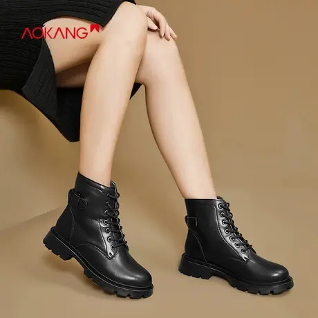 奥康内增高马丁靴女新款单靴厚底高筒中筒靴英伦风短靴烟筒靴子女商品大图