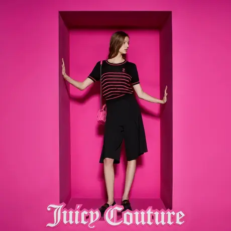 Juicy Couture橘滋新款甜美女装绣花撞色条纹短袖针织衫商品大图