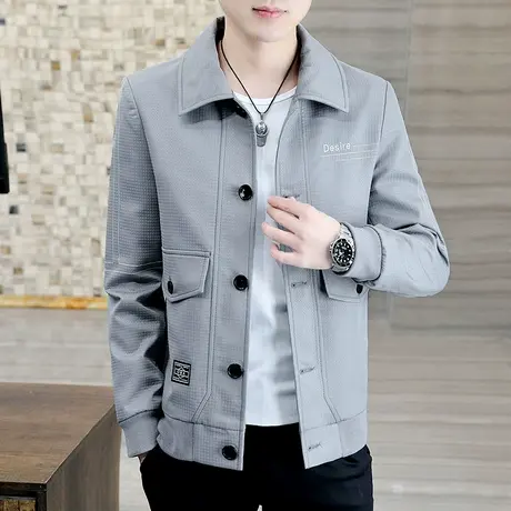男装秋季外套潮流刺绣休闲翻领工装褂子时尚百搭男士秋装短款夹克商品大图