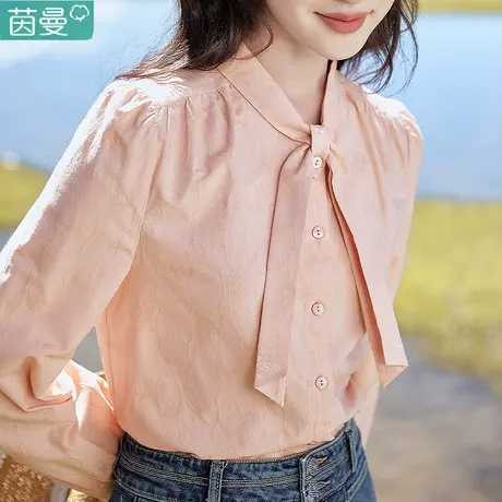 茵曼衬衫女2024新款春秋法式蝴蝶结飘带长袖衬衣通勤职业打底衫图片