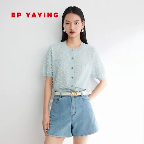 EP雅莹女装 小香风冰丝空调衫短袖针织开衫 2023新款9160A商品大图