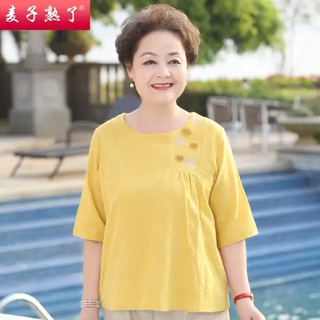 妈妈夏装休闲短袖T恤大码宽松中袖小衫上衣服中老年人女装太太薄商品大图