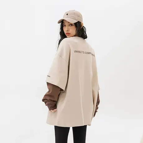 假两件卫衣女春秋薄款2023新款设计感oversize宽松情侣圆领上衣bf商品大图