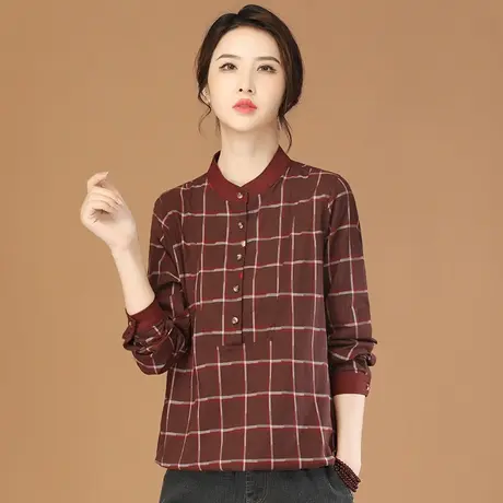 韩潮袭人立领格子长袖套头衬衣女2023秋新款气质衬衫设计感小众商品大图