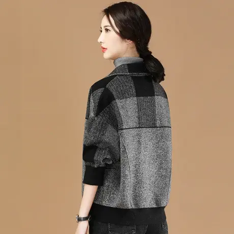 韩潮袭人格子毛呢短外套女2023秋冬新款韩版宽松加厚保暖呢子大衣图片