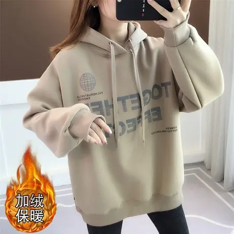 加绒加厚连帽卫衣女2023年新款秋冬爆款时尚洋气慵懒风宽松设计感图片