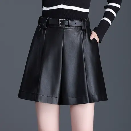 高腰pu皮短裤女2023秋冬新款韩版宽松a字阔腿裤时尚百搭打底靴裤商品大图