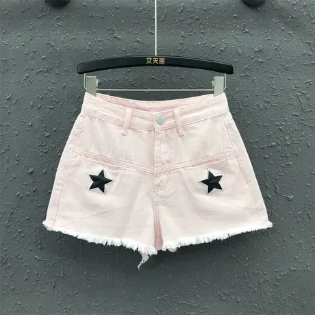 网红纯欲毛边星星a字阔腿裤简约休闲热裤女夏新款显瘦牛仔短裤潮图片