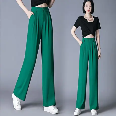 窄版阔腿裤女2023夏季新款韩版高腰垂感直筒裤小个子拖地裤休闲裤商品大图
