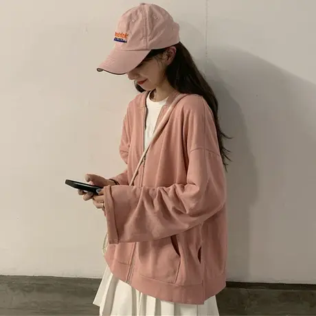 oversize卫衣女2022春秋设计感小众ins美式复古上衣开衫薄款外套商品大图