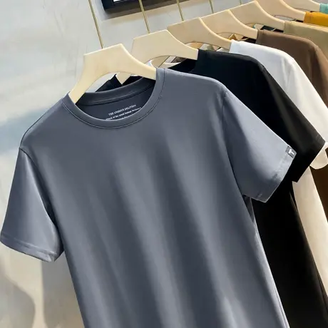 丝光棉短袖男2023夏季新款纯色短袖t恤韩版内搭打底衫半袖体恤潮商品大图