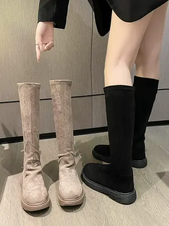 长靴女不过膝低跟瘦瘦靴2023秋冬新款英伦风显瘦弹力靴女马丁靴子图片