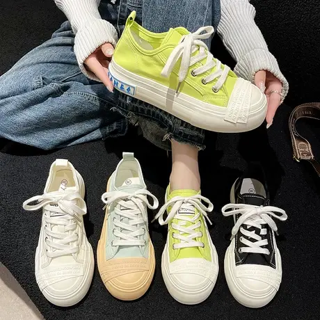 帆布鞋女2023秋季新款糖果色休闲软底韩版舒适耐穿小白鞋单鞋小众商品大图