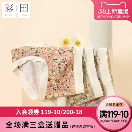 彩田夏季新款锦纶大弹力蝴蝶结植物花卉抗菌底裆中腰女士三角内裤图片
