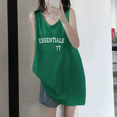 美式纯棉吊带坎肩背心无袖t恤女夏季设计感小众外穿宽松挂脖上衣商品大图