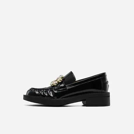 Nine West/玖熙2023年秋冬新款乐福鞋女漆皮钻扣平跟厚底女鞋通勤商品大图
