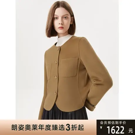 朗姿纯羊毛复古驼色小香风毛呢外套气质短款上衣女年冬季新款图片