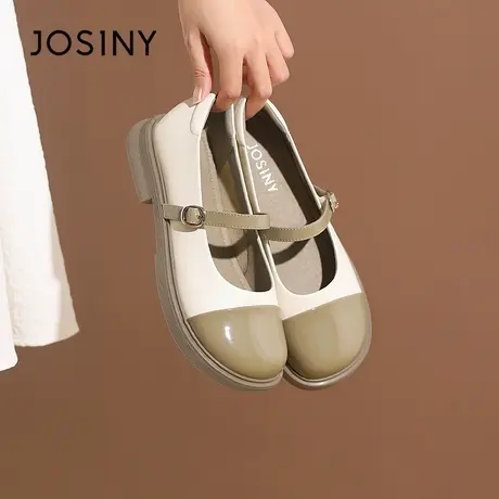 Josiny/卓诗尼黑白玛丽珍鞋女2023年~新款夏季平底百搭法式小皮鞋商品大图