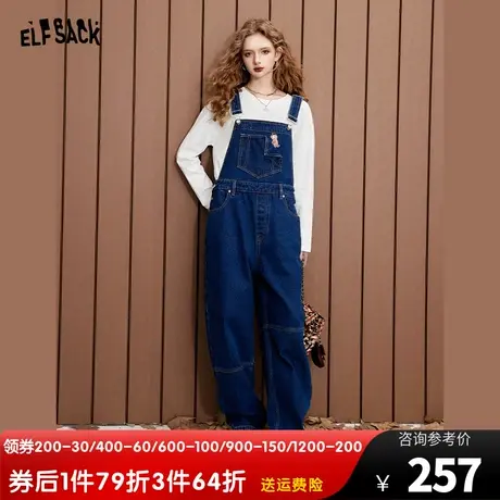 妖精的口袋美式复古牛仔背带裤女2023秋季新款宽松显瘦休闲长裤潮商品大图