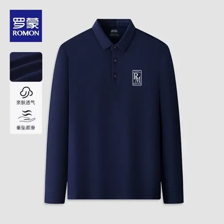 罗蒙男士商务休闲长袖POLO衫2023年秋季新款时尚百搭撞色翻领T恤图片
