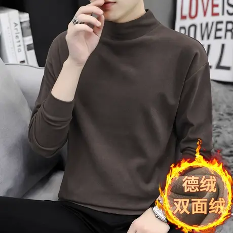 男士卫衣2023新款半高领宽松潮流德绒双面绒无帽中领秋季长袖t恤商品大图