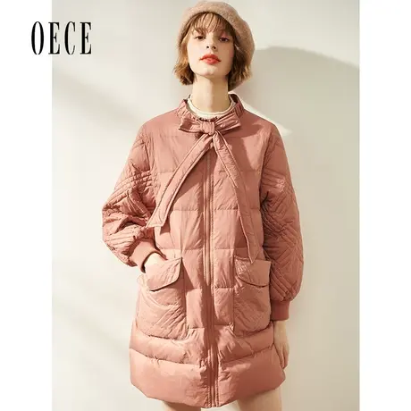 Oece2022秋冬季新款女装甜美蝴蝶结系带御寒中长款羽绒服图片