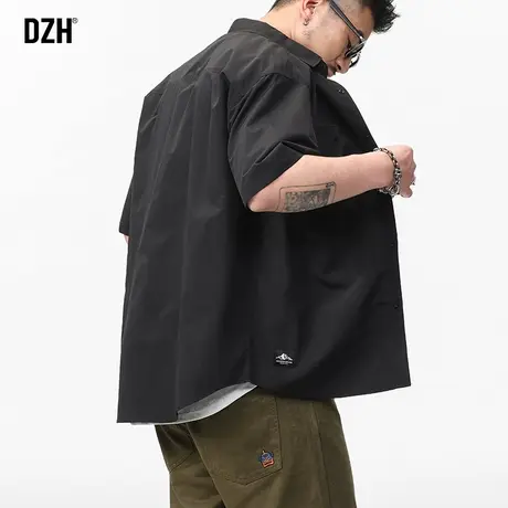 男士黑色工装衬衫男短袖衬衣夏季潮牌百搭上衣2023新款半截袖外套商品大图