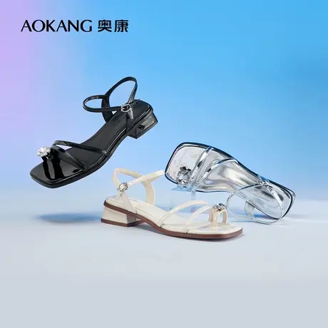奥康女鞋夏季新款度假风夹趾细绑带时装凉鞋一字带休闲通勤鞋商品大图