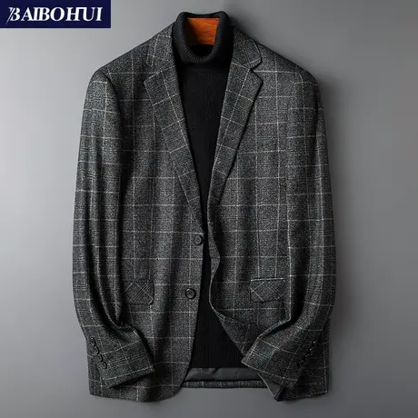 复古格子西装外套男士韩版修身潮流英伦时尚休闲小西服上衣男单件商品大图