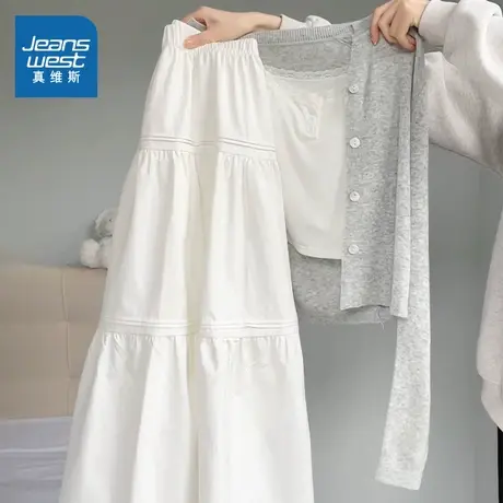 KMV真维斯白色半身长裙女2025新款夏季高腰a字显瘦蛋糕裙蓬蓬裙子图片