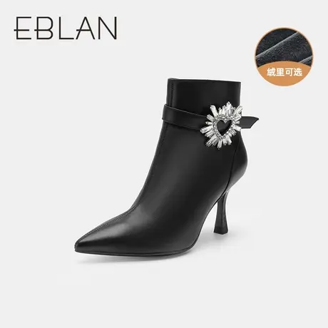 伊伴女鞋2022秋冬摩登时尚女靴时装靴纯色优雅短筒加绒皮靴单靴女图片