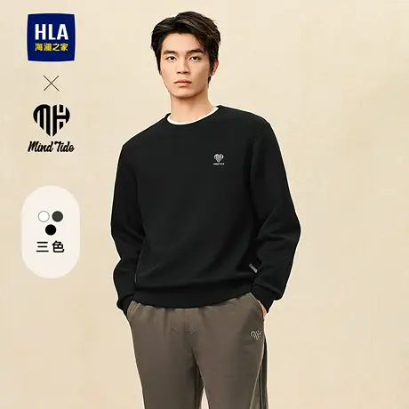 HLA/海澜之家亦心即为卫衣24秋季新珠地圆领刺绣长袖内搭外套男士图片