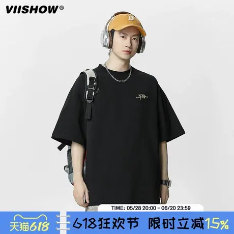 VIISHOW复古字母印花短袖2025夏季高街潮牌休闲宽松体恤透气T恤男商品大图