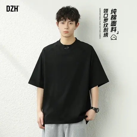 男士黑色纯棉短袖t恤男夏季刺绣五分袖上衣半袖体恤2025新款男装商品大图