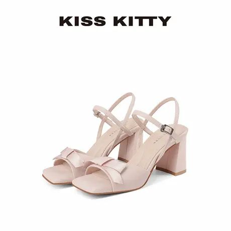 KISSKITTY粗跟凉鞋女外穿夏季新款法式蝴蝶结高跟鞋百搭舒适女鞋商品大图