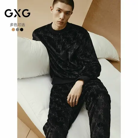 GXG男士满身印花可外出家居服圆领套头睡衣套装男保暖商品大图