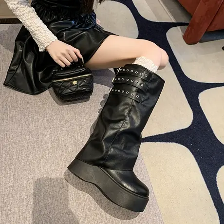 厚底百搭长筒靴女2025新款秋季气质增高时尚裤管靴小个子显瘦靴子商品大图