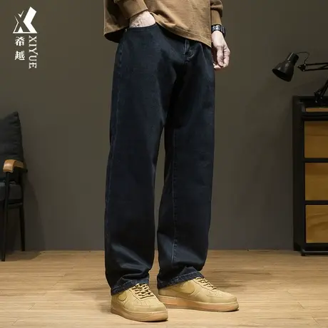 秋季复古直筒牛仔裤子男秋冬宽松大码重磅直筒加绒休闲长裤子男潮商品大图