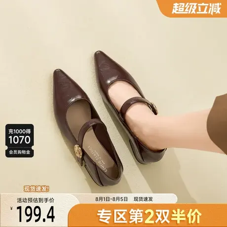 戈美其黑色单鞋女夏2025新款秋季粗跟小皮鞋通勤尖头玛丽珍妈妈鞋图片
