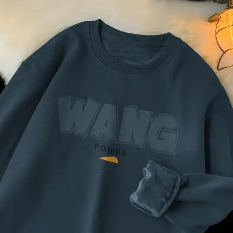 320g重磅圆领卫衣男秋冬款加绒加厚潮牌潮流套头无帽上衣长袖t恤商品大图