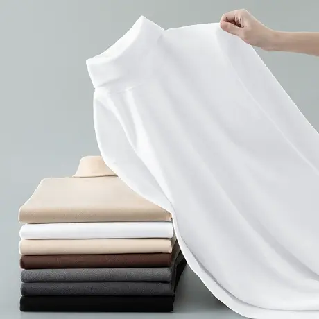 300g重磅德绒长袖t恤男高领双面绒内搭打底衫纯色白色上衣服体恤商品大图