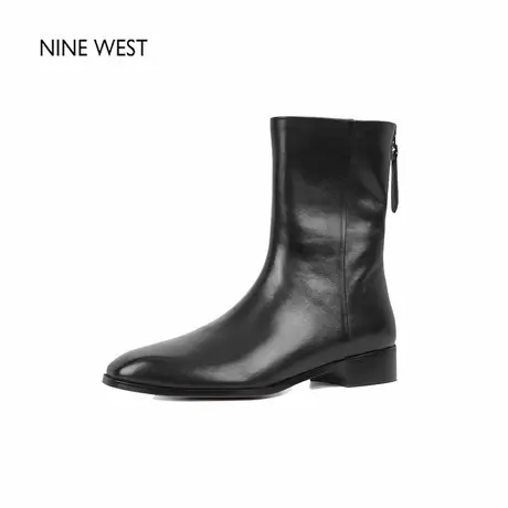 奥莱专供Nine West/玖熙法式复古方头时装靴粗跟短靴巨好看的靴子图片