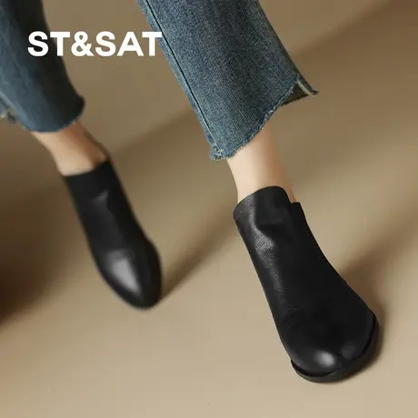 星期六2025新款加绒保暖短靴女粗跟踝靴时尚老钱风时尚百搭时装靴商品大图