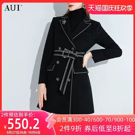 AUI黑色设计感加厚毛呢大衣女冬2023新款高端气质小个子西装外套图片