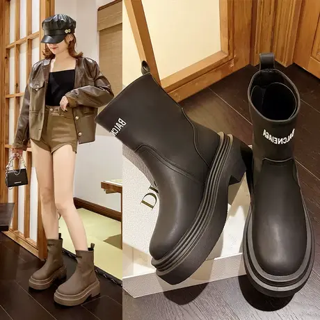 靴子女2023新款马丁靴欧货爆款厚底小个子显高中筒瘦瘦靴今年流行图片