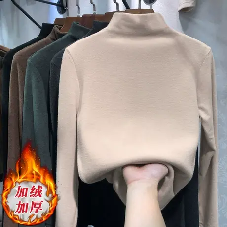 秋冬季半高领德绒打底衫女内搭高级感加绒加厚黑白色中领保暖新款商品大图
