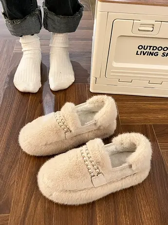 毛毛鞋女冬外穿加绒2023新款厚底皮毛一体棉鞋秋冬网红保暖豆豆鞋商品大图