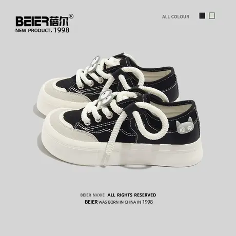 蓓尔小众复古帆布鞋女厚底2023新款秋季鞋子女款透气学生百搭板鞋商品大图