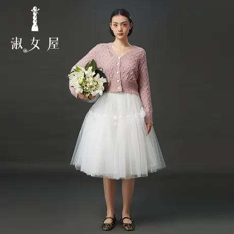 淑女屋官方旗舰店麻花针绣花毛衣手工绣花图片